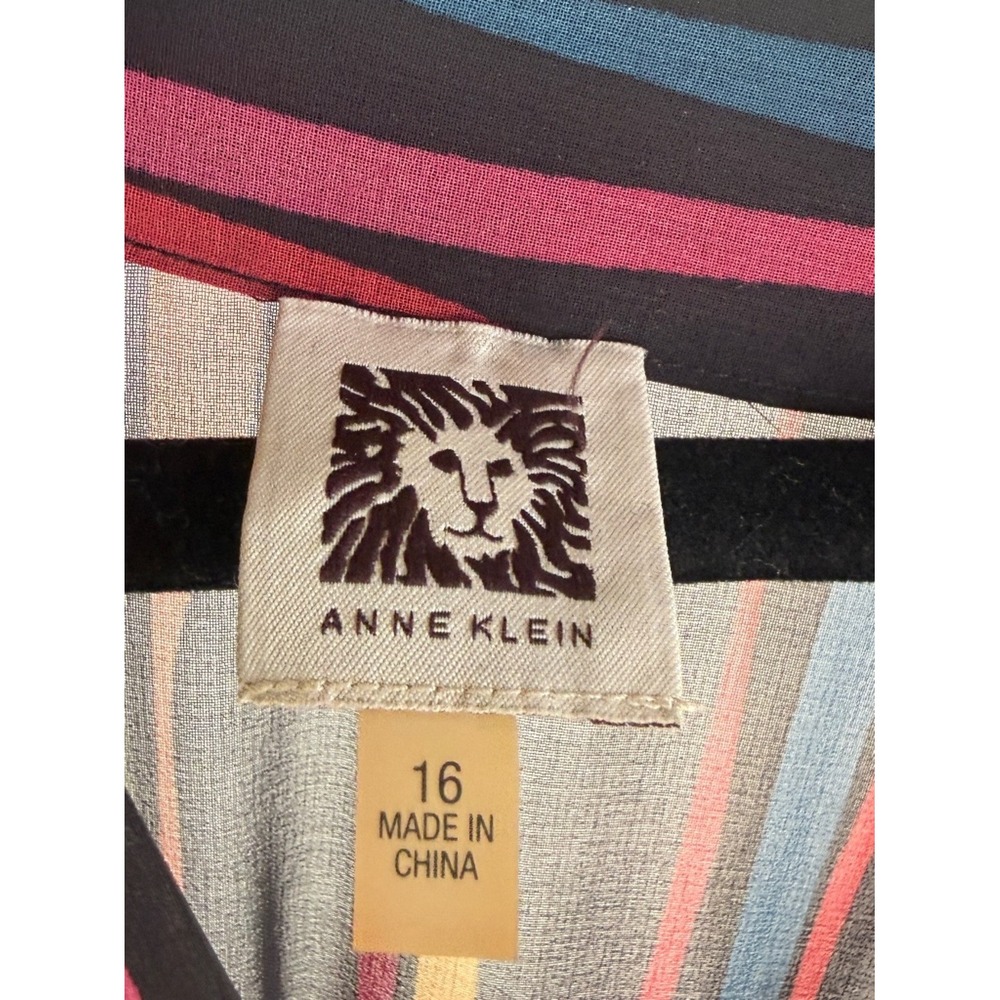 Anne Klein Multicolor Sheer Stripe Midi Dress Womens 16 Cocktail Party - Picture 6 of 8
